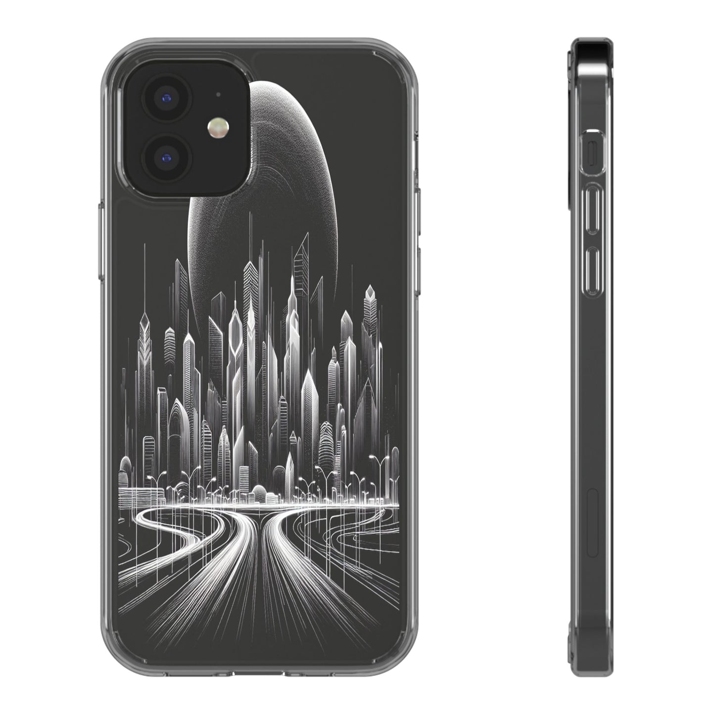 Transparent Futuristic Skyline Journey Iphone Case Compatible With Iphone 16 15 14 - Clear Phone Cover