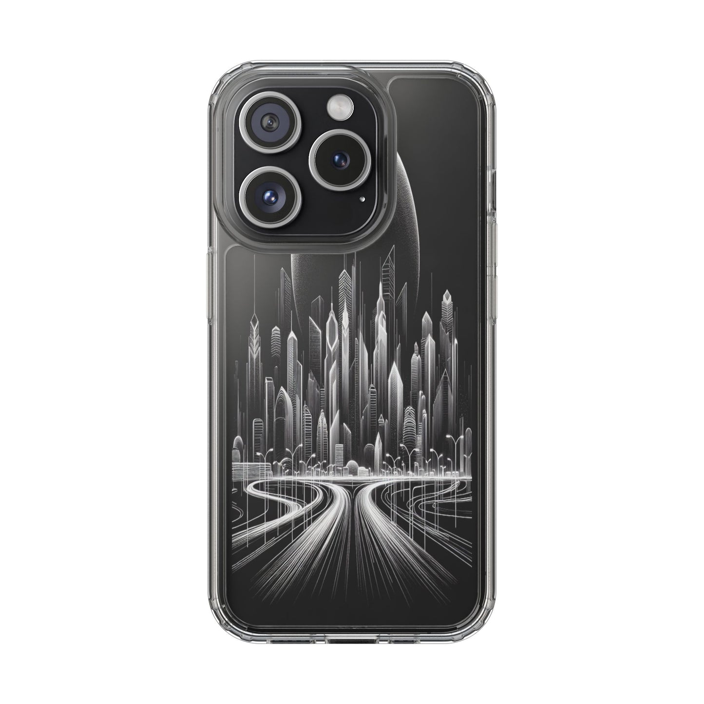 Transparent Futuristic Skyline Journey Iphone Case Compatible With Iphone 16 15 14 - Clear Phone Cover