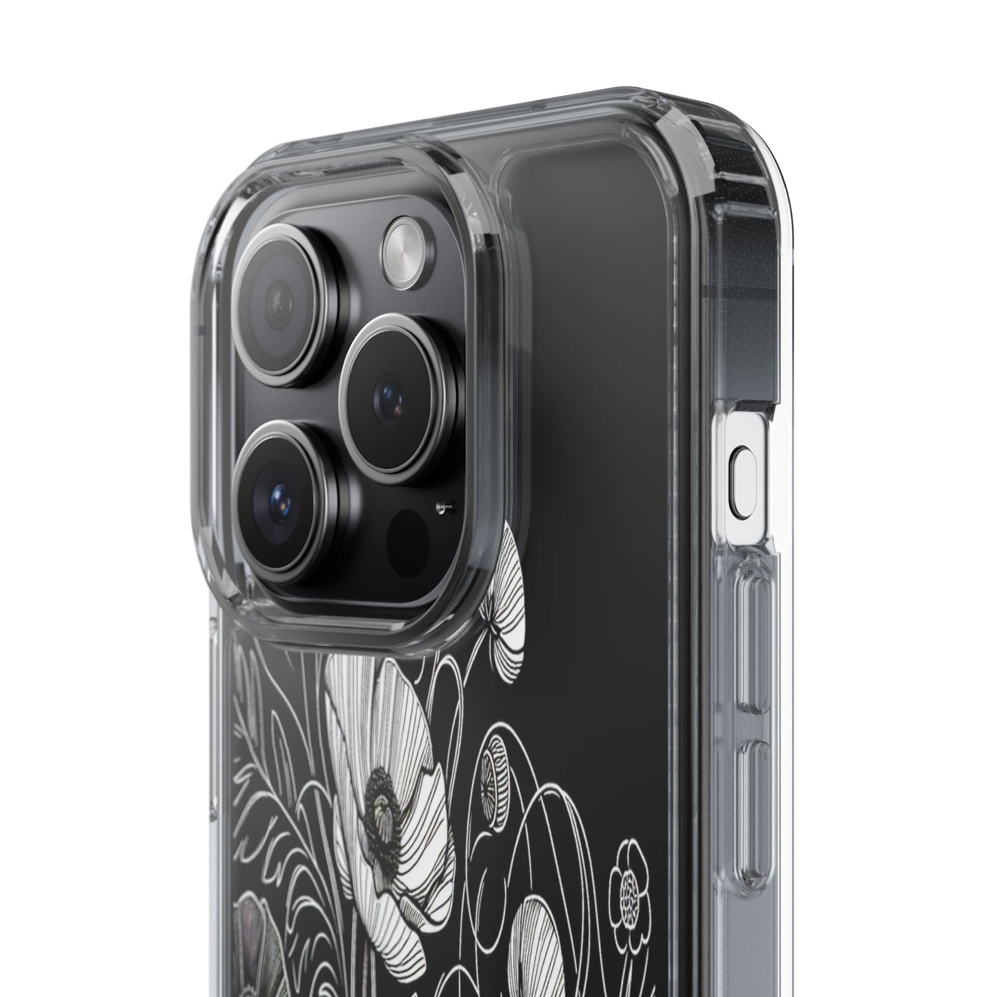 Transparent Black and White Floral Design Iphone Case Compatible With Iphone 16 15 14 - Clear Phone Cover