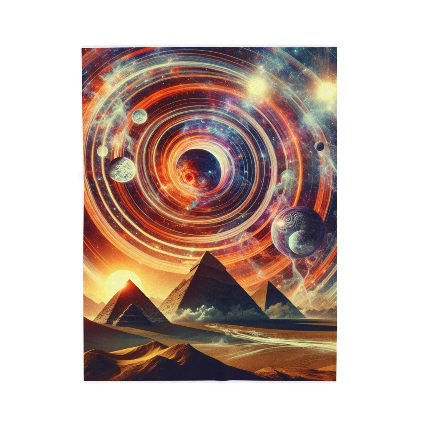 Planetary Vortex Over Ancient Wonders - Plush Blanket