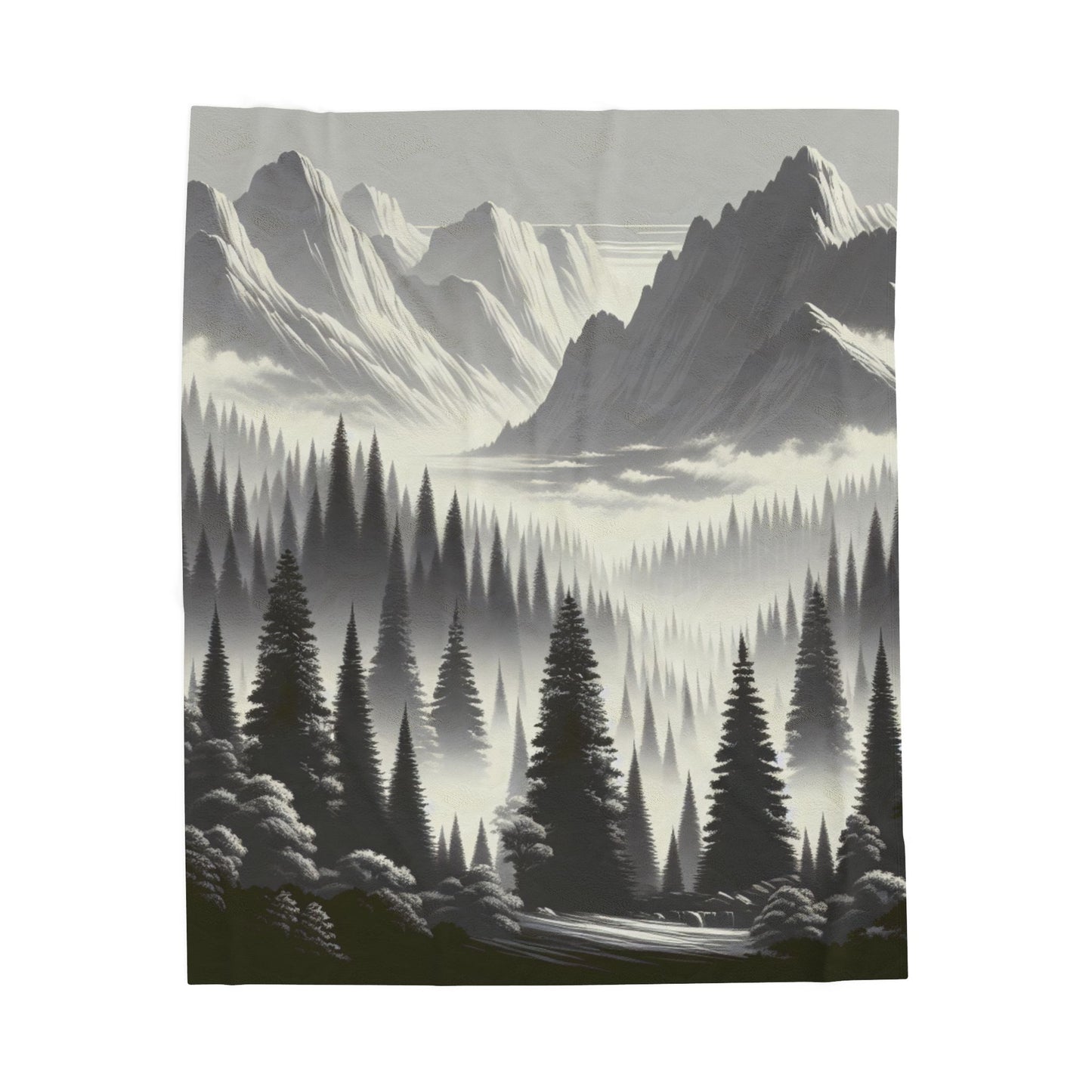 Enigmatic Peaks in Misty Morning - Plush Blanket