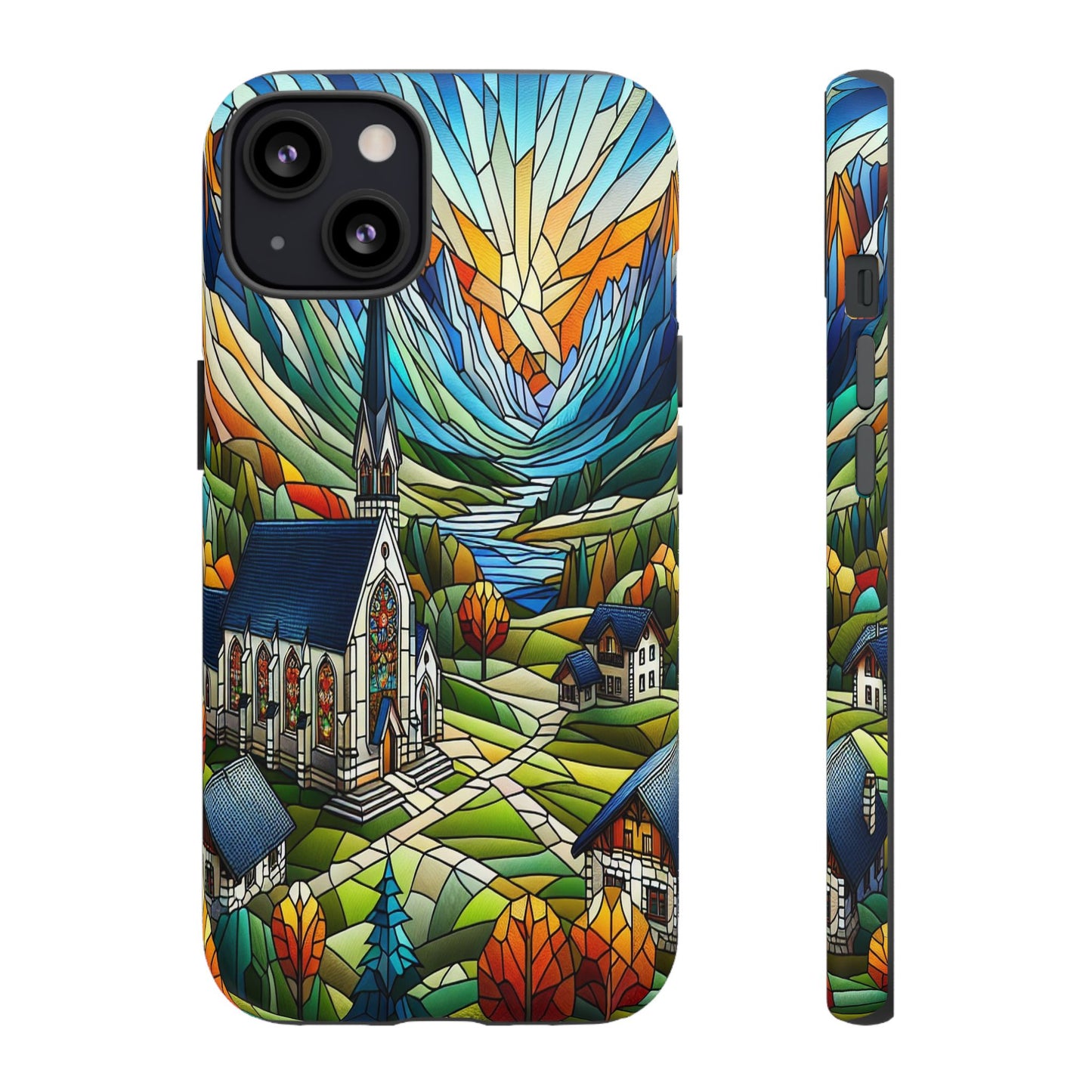 Stained Glass Countryside Scene - Phone Case