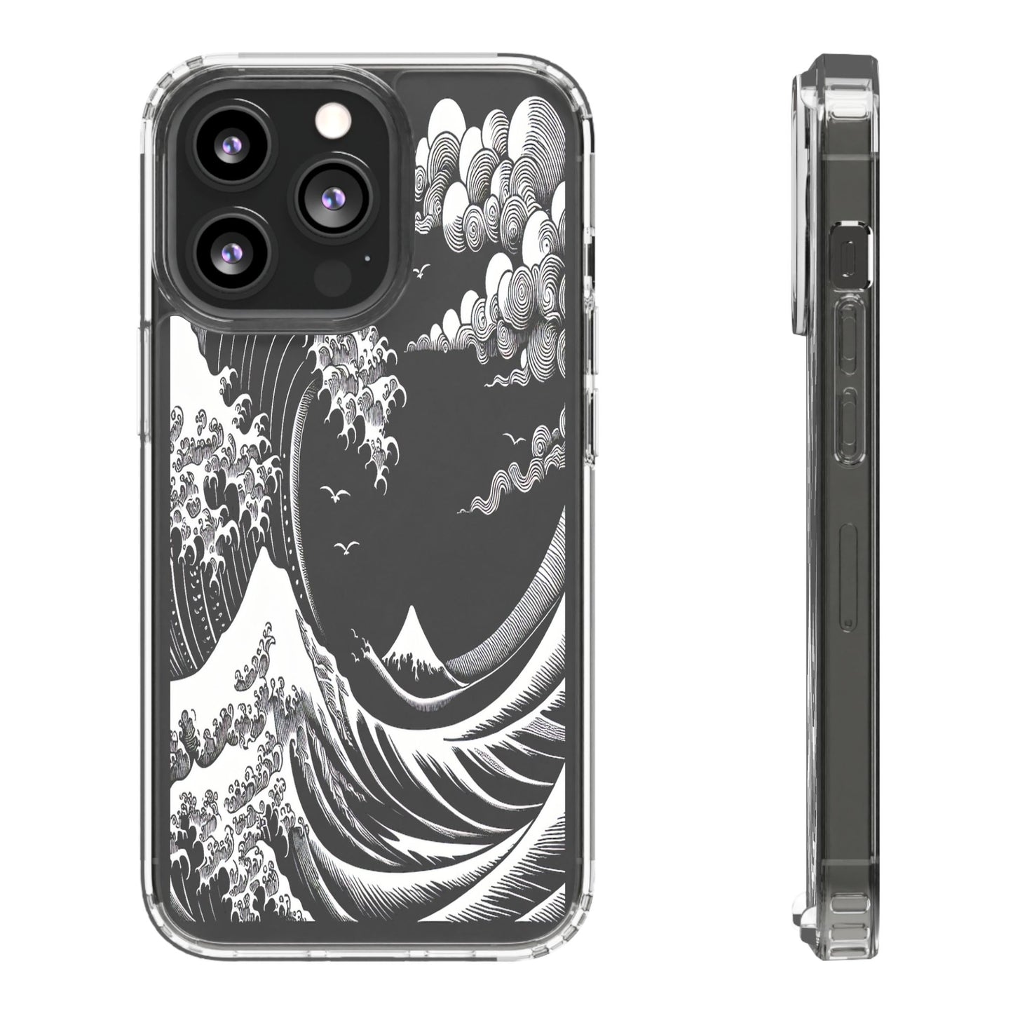 Transparent Waves and Mountains Iphone Case Compatible With Iphone 16 15 14 - Clear Phone Cover