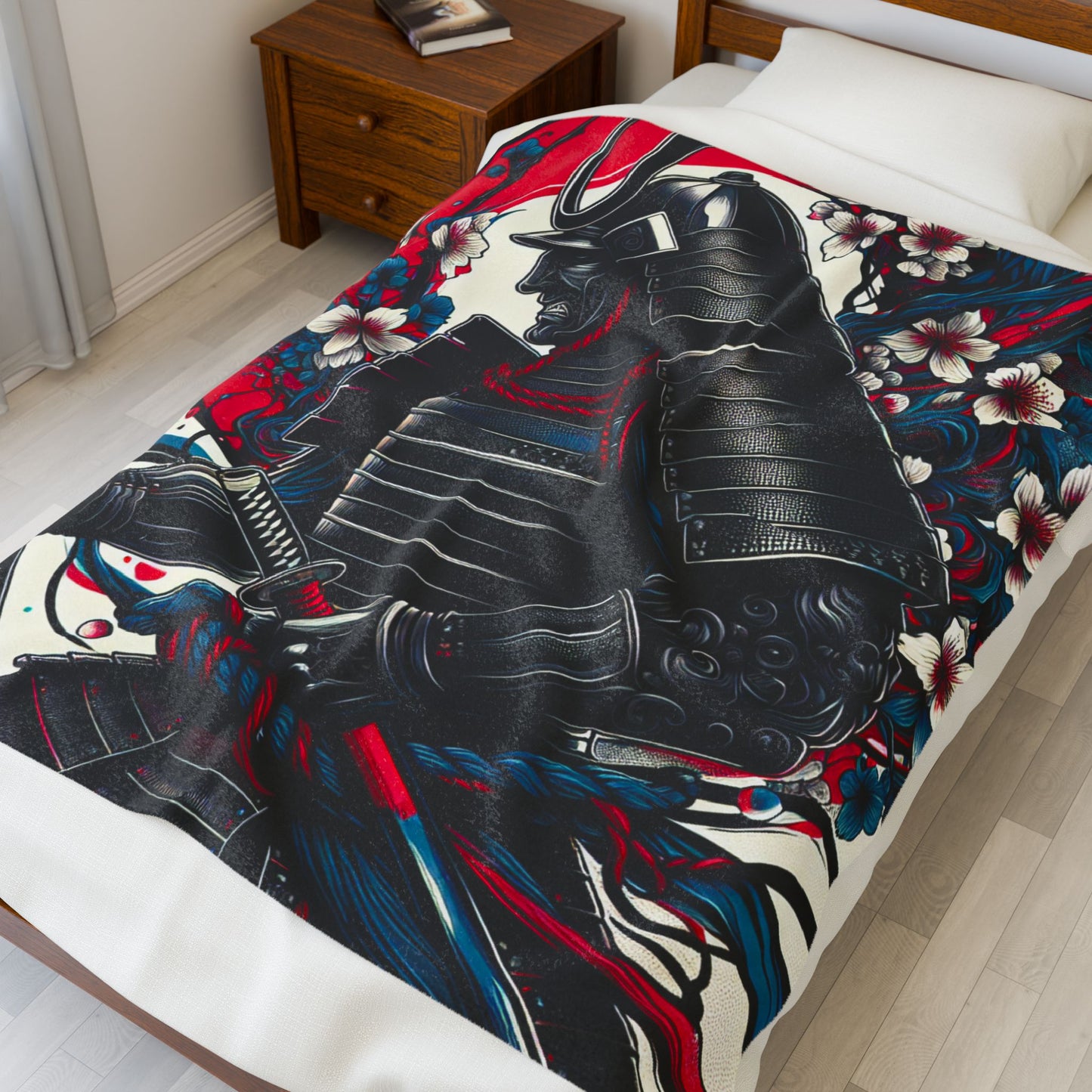 Samurai in Blooming Battle Gear - Plush Blanket