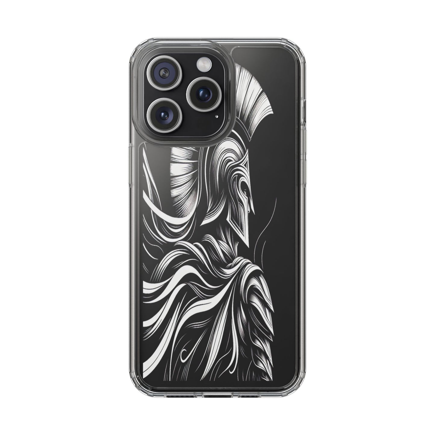 Transparent Helmeted Sentinel in Monochrome Motion Iphone Case Compatible With Iphone 16 15 14 - Clear Phone Cover