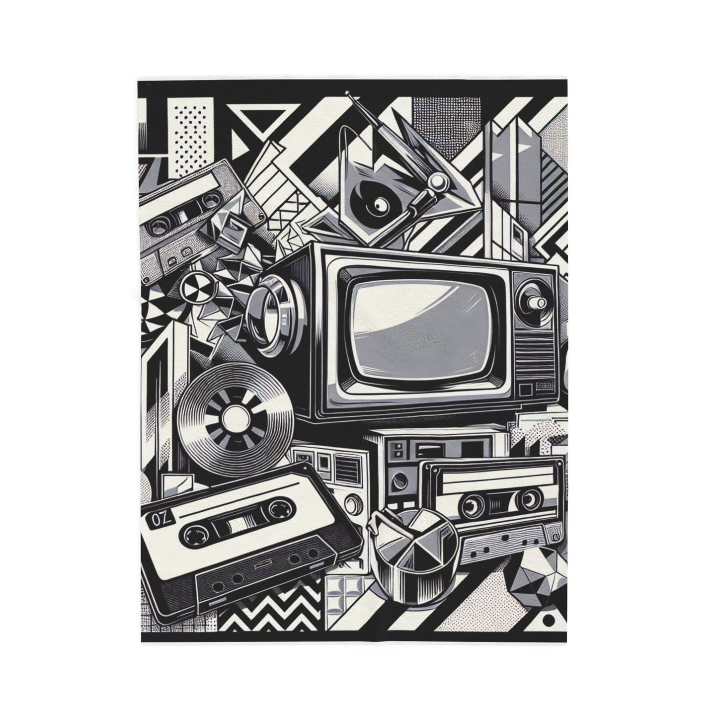 Retro Echoes: A Graphic Convergence - Plush Blanket