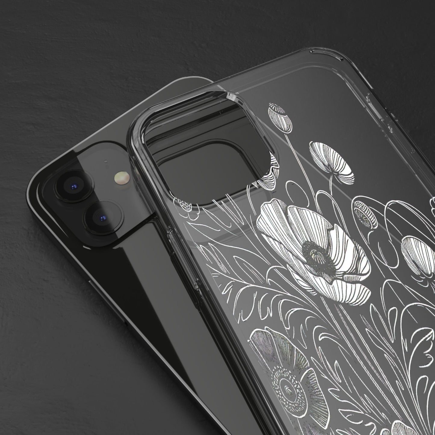 Transparent Black and White Floral Design Iphone Case Compatible With Iphone 16 15 14 - Clear Phone Cover