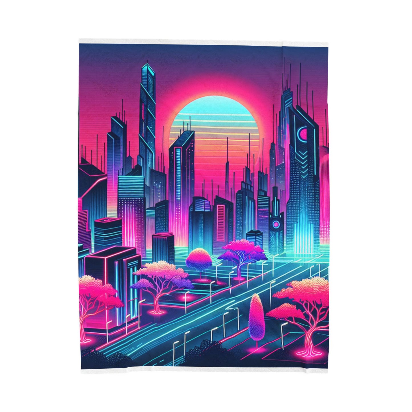 Futuristic Neon Metropolis - Plush Blanket