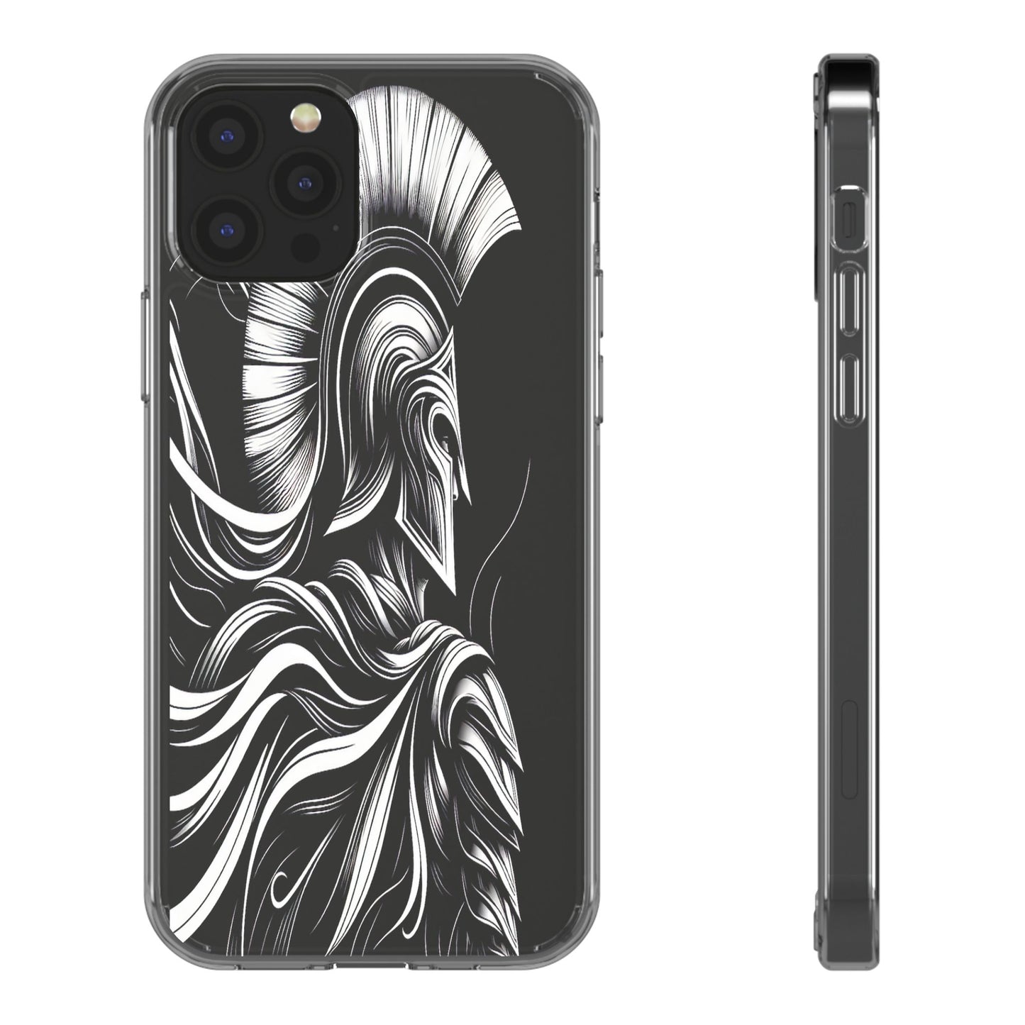Transparent Helmeted Sentinel in Monochrome Motion Iphone Case Compatible With Iphone 16 15 14 - Clear Phone Cover