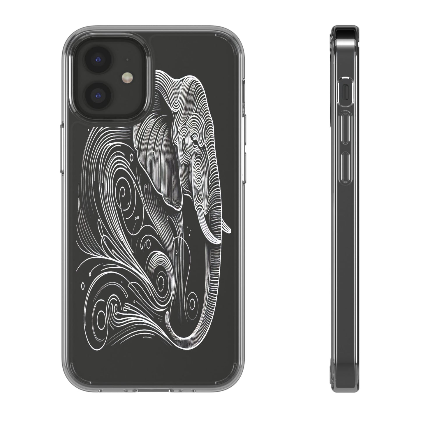 Transparent Elephant in Flowing Lines Iphone Case Compatible With Iphone 16 15 14 - Clear Phone Cover