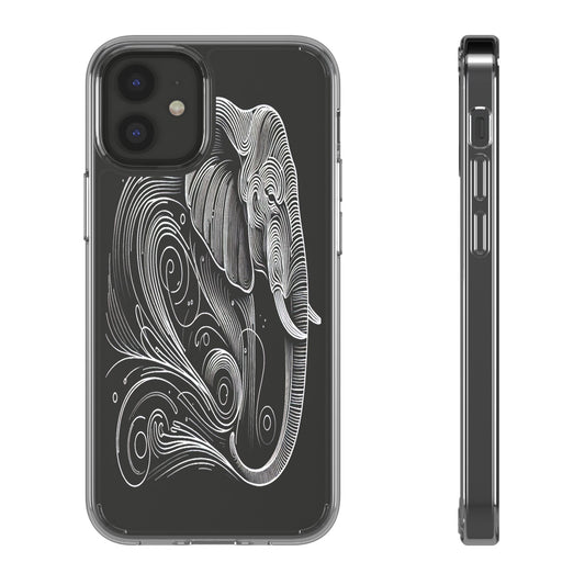 Transparent Elephant in Flowing Lines Iphone Case Compatible With Iphone 16 15 14 - Clear Phone Cover