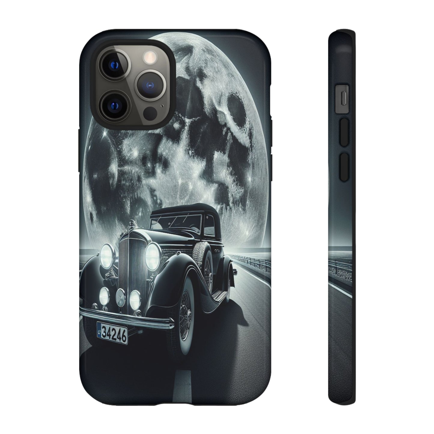 Moonlit Journey with Classic Car - Phone Case