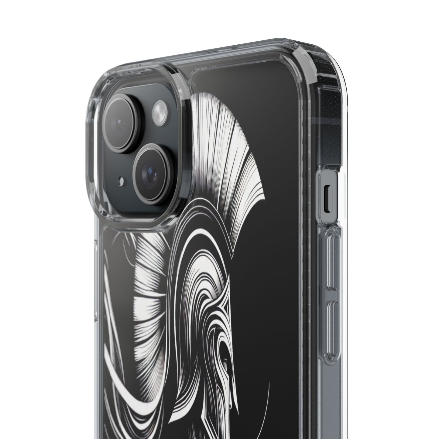 Transparent Helmeted Sentinel in Monochrome Motion Iphone Case Compatible With Iphone 16 15 14 - Clear Phone Cover