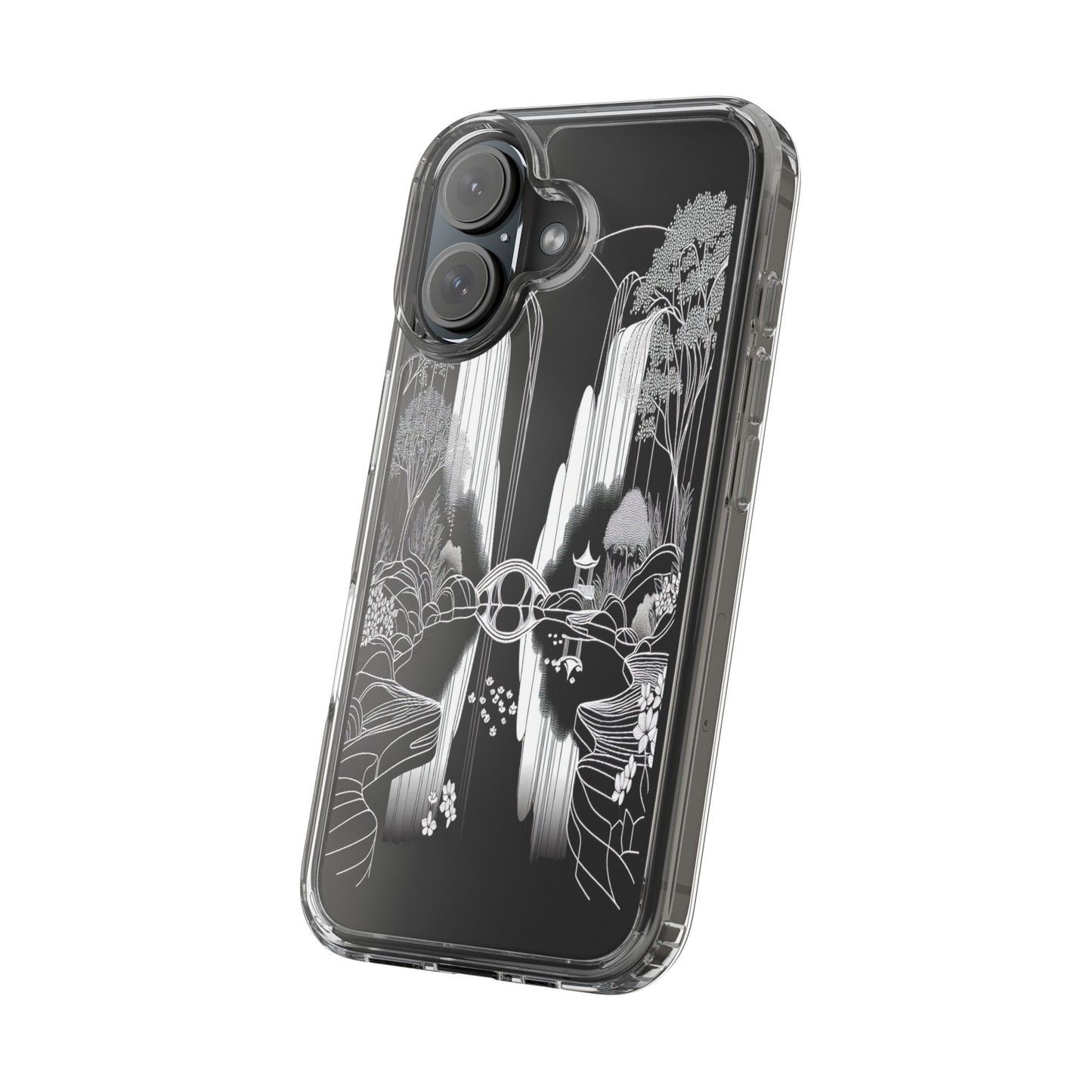 Transparent Waterfall Bridge Scene Iphone Case Compatible With Iphone 16 15 14 - Clear Phone Cover