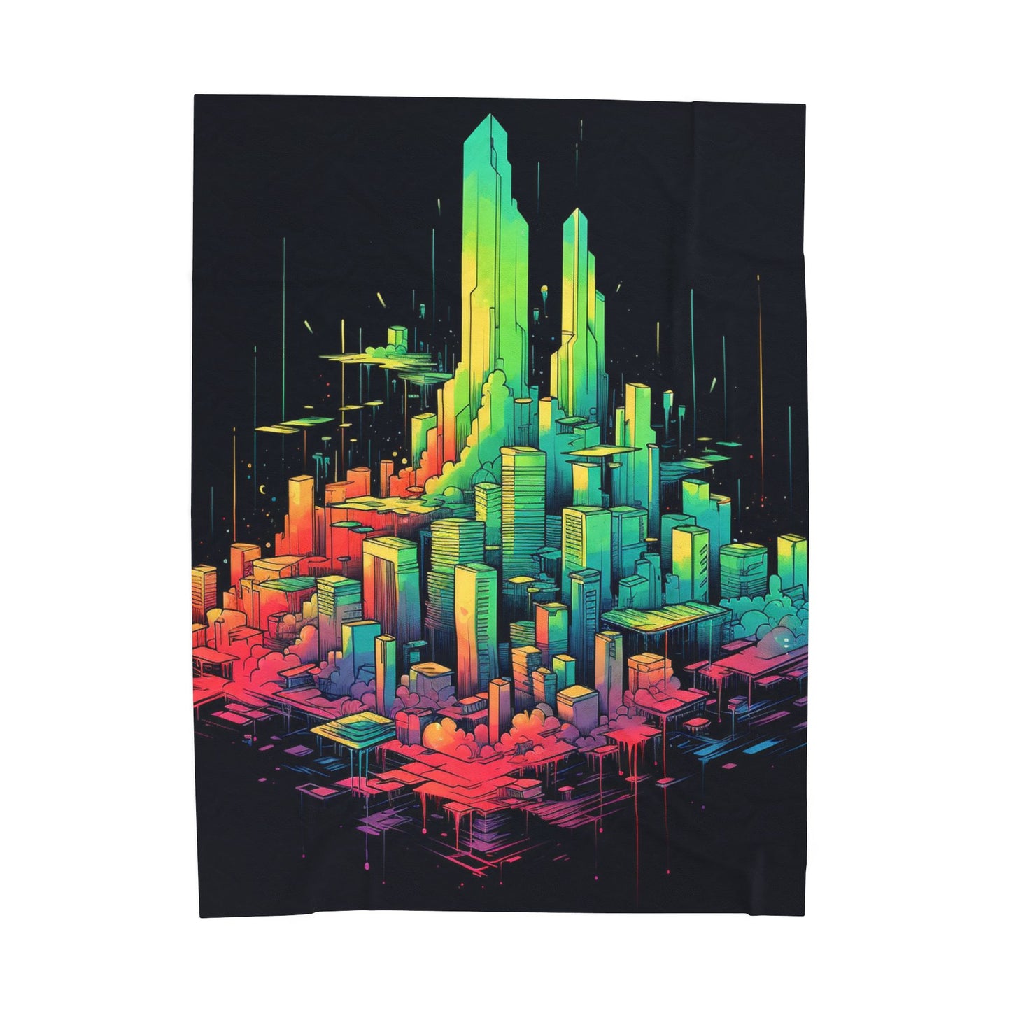 Neon Metropolis Dreamscape- Plush Blanket