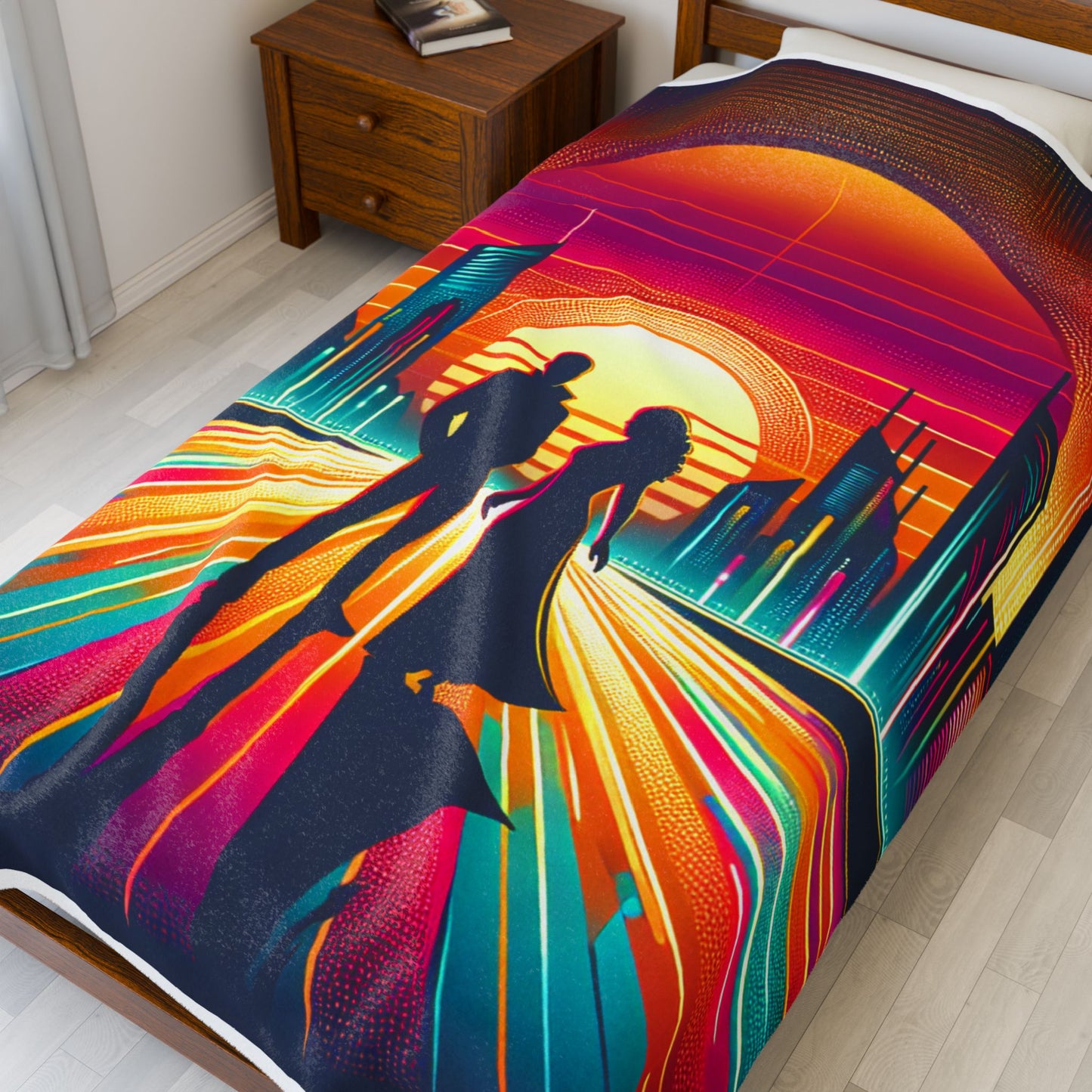 Illuminated Cityscape Encounter - Plush Blanket