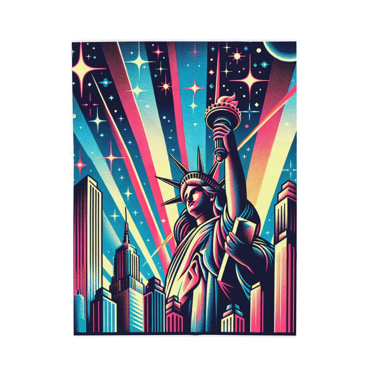 Liberty's Radiance in the City Lights - Plush Blanket