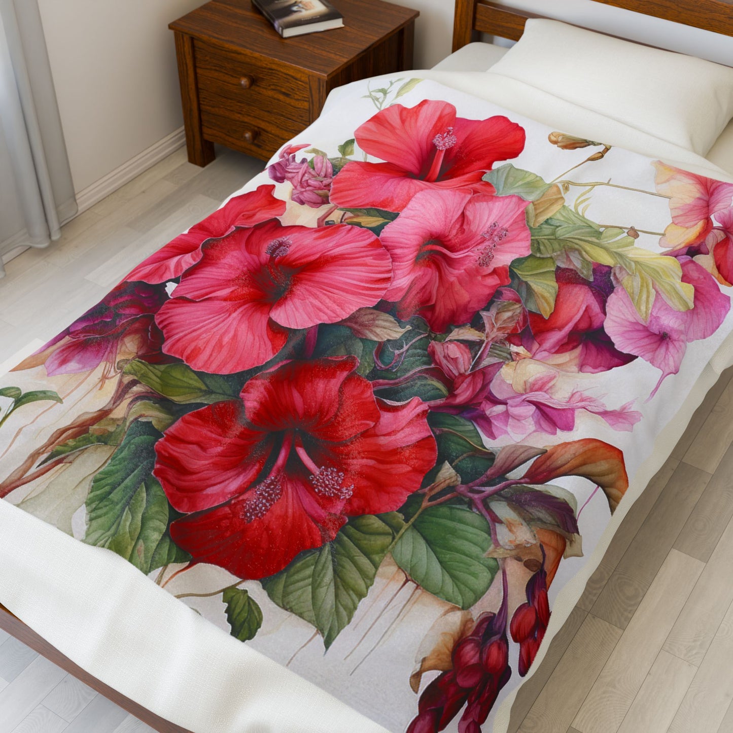Vibrant Hibiscus Bloom Harmony- Plush Blanket