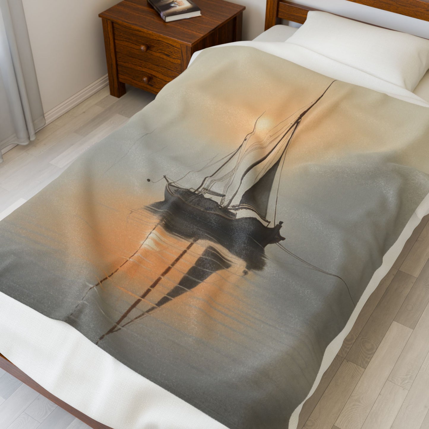 Misty Dawn Sailing Tranquility- Plush Blanket