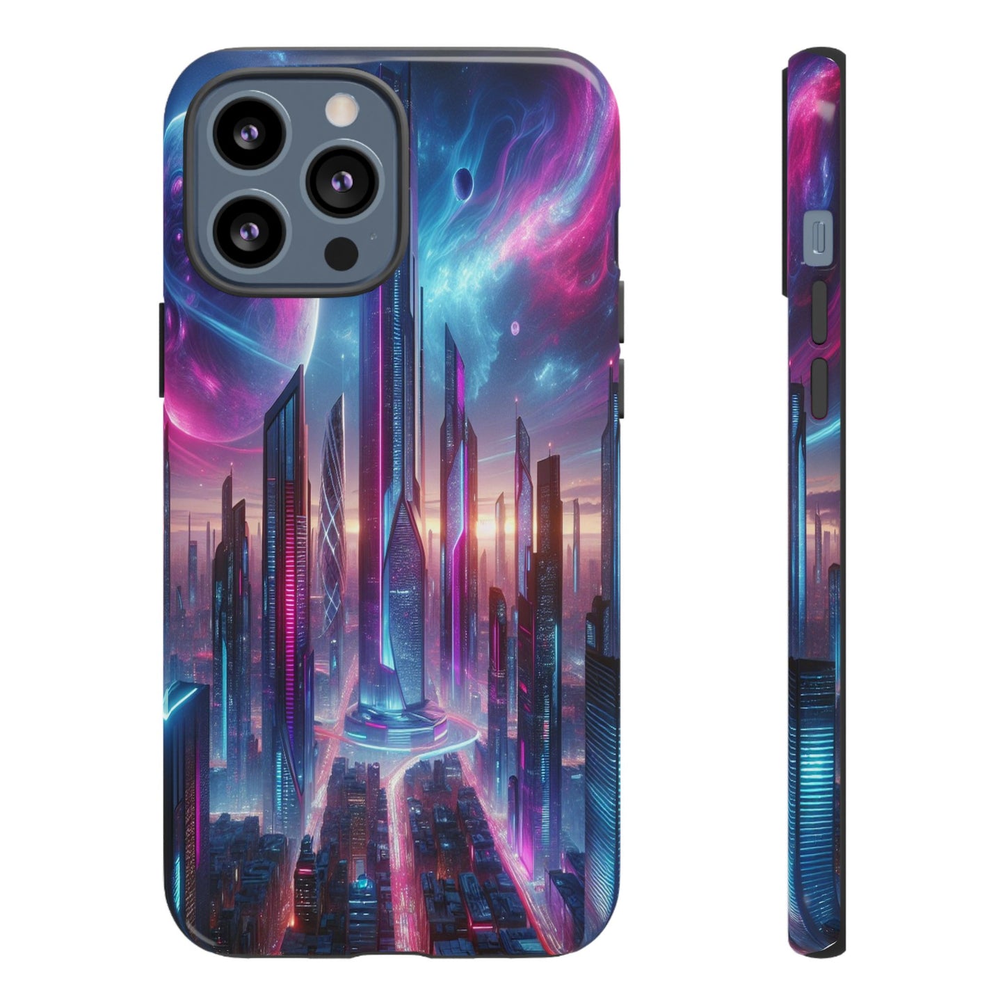Custom ProtectiveFuturistic Cityscape with Celestial BackdropIphone Case Compatible With Iphone 16 15 14 - Phone Cover