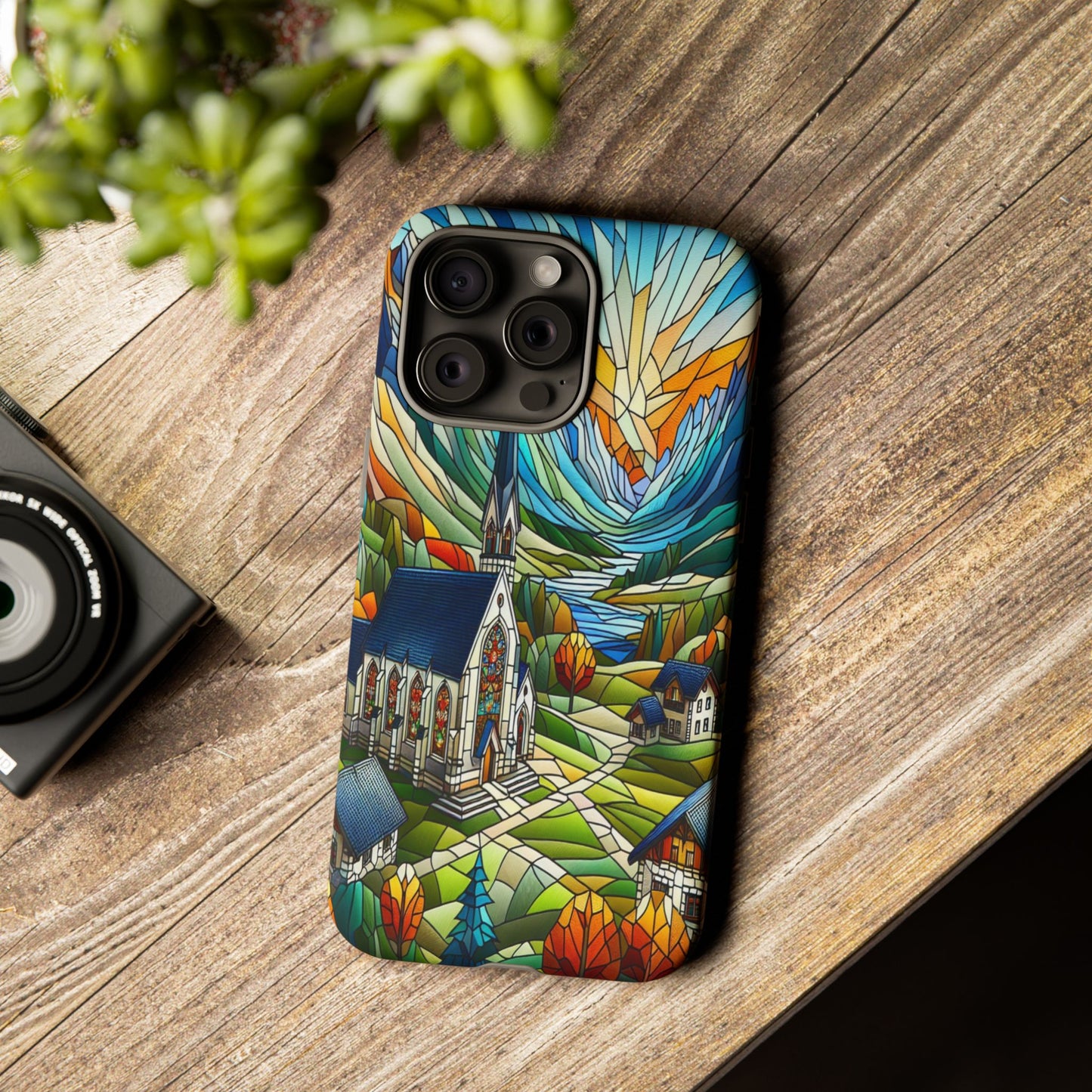 Stained Glass Countryside Scene - Phone Case