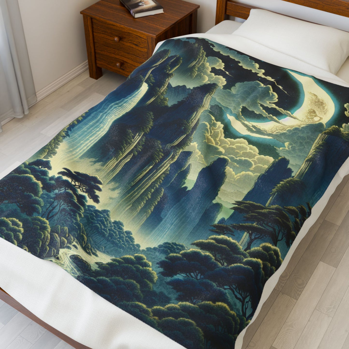 Mystical Moonlit Cascade - Plush Blanket