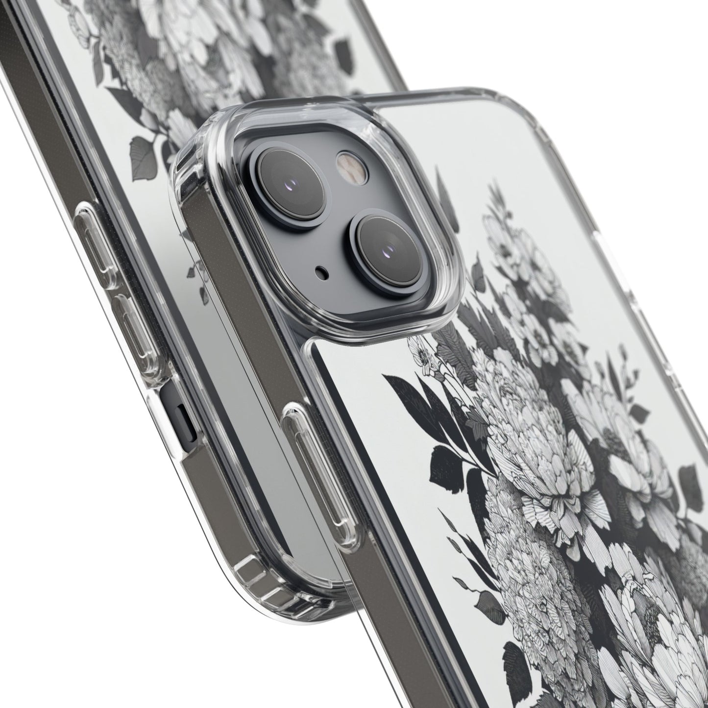 Transparent Floral Arrangement in Black and White Iphone Case Compatible With Iphone 16 15 14 - Clear Phone Cover