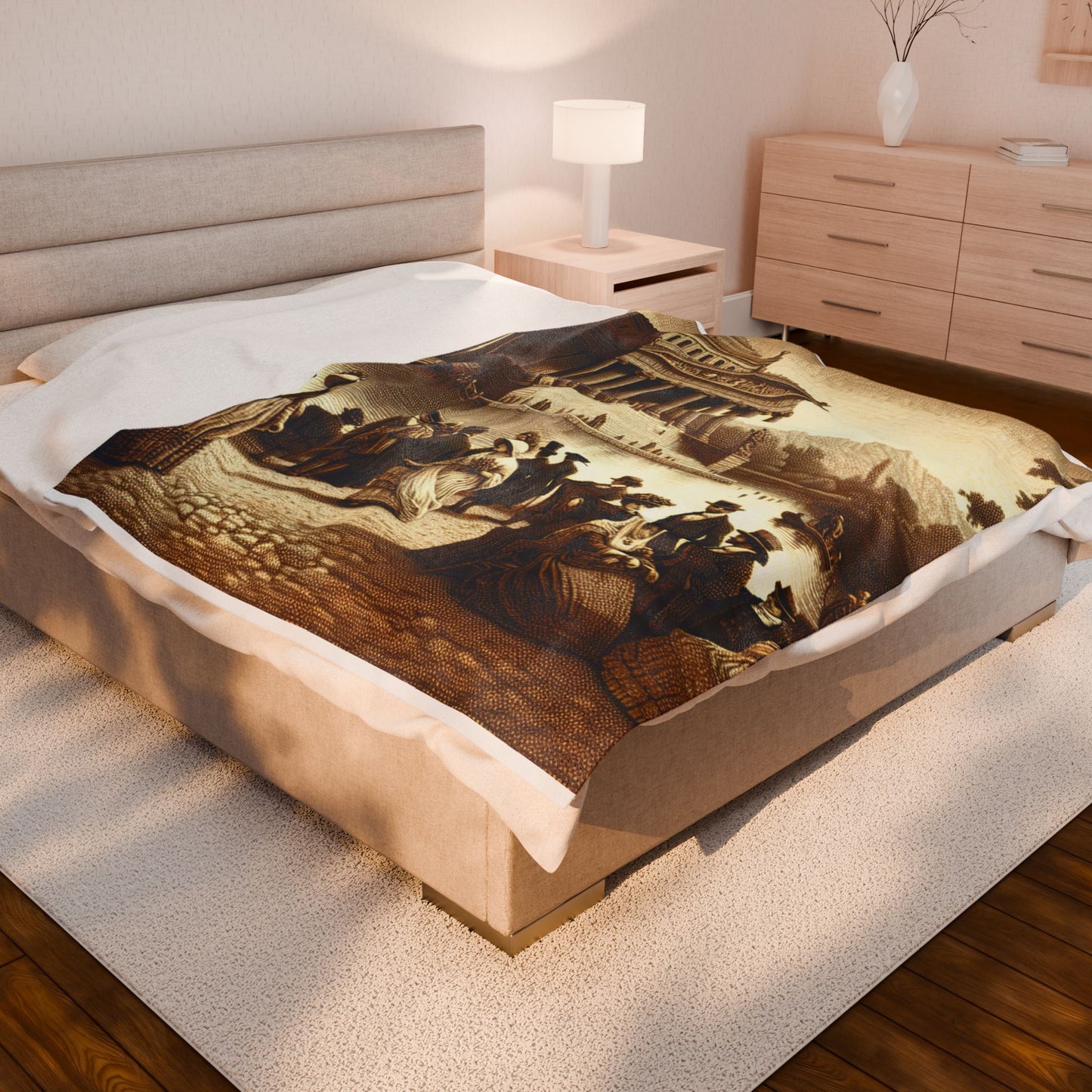 Gathering by the Ancient Temple - Plush Blanket