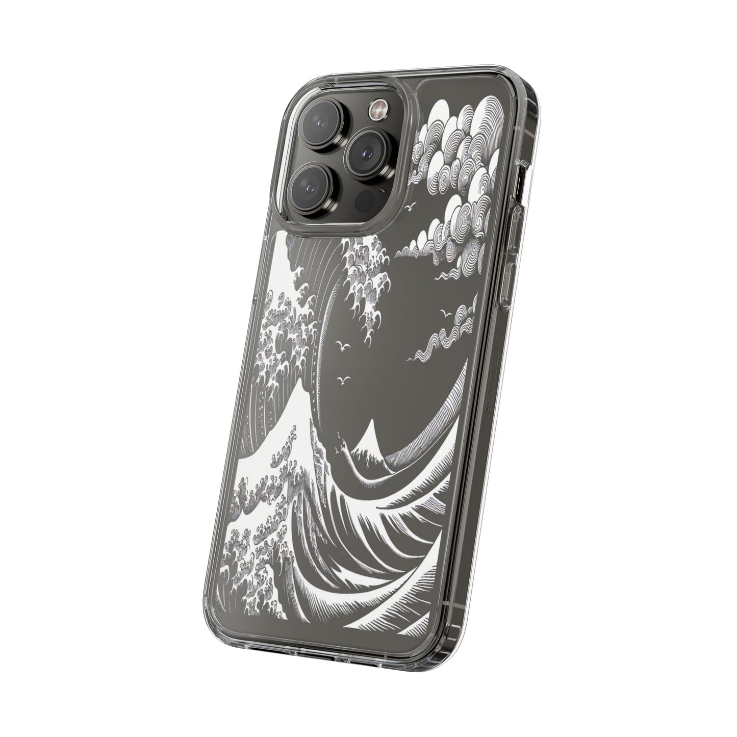 Transparent Waves and Mountains Iphone Case Compatible With Iphone 16 15 14 - Clear Phone Cover