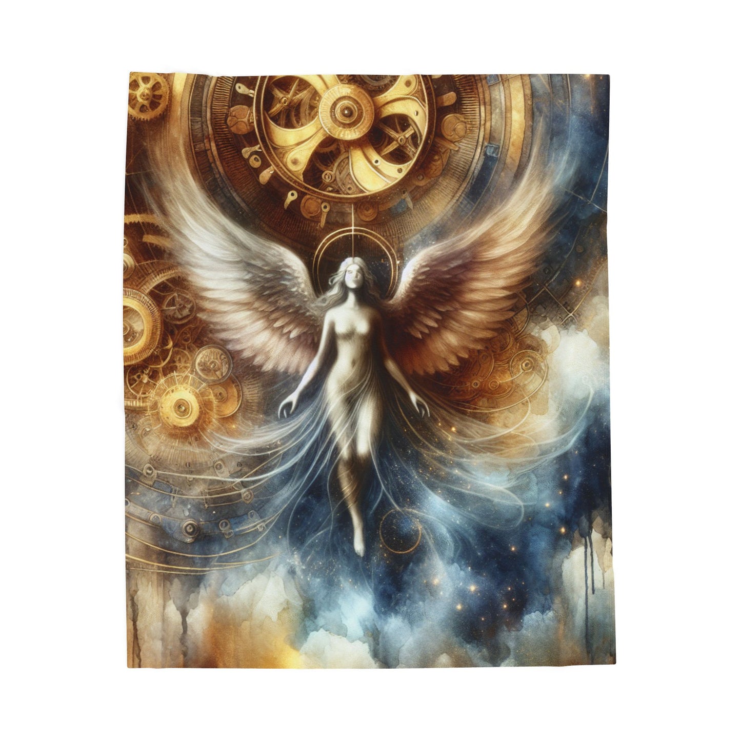 Winged Ascension in Mechanized Realm - Plush Blanket