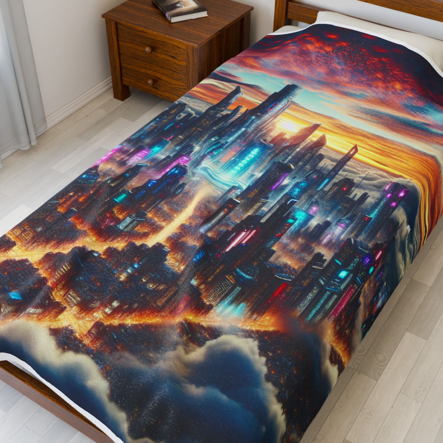Futuristic Skyscrapers Above the Clouds - Plush Blanket