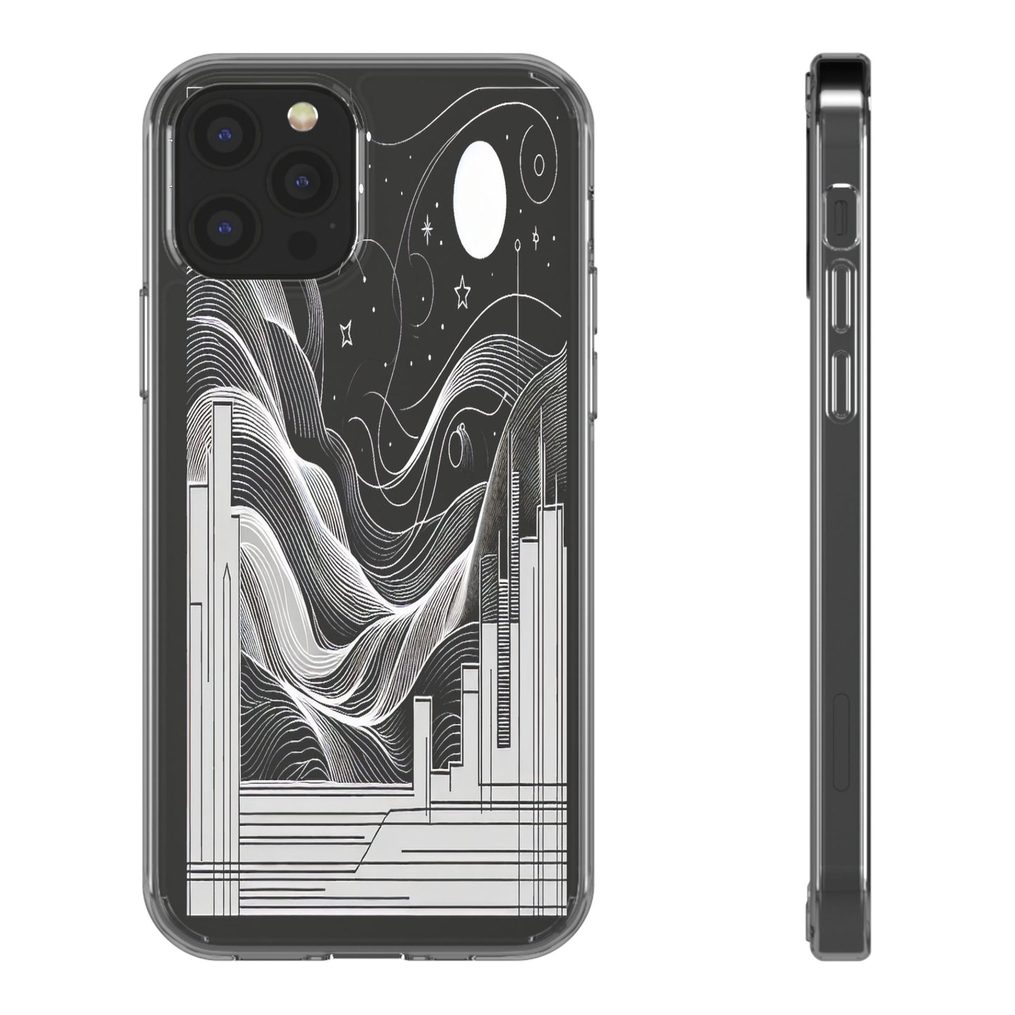 Transparent Illuminated Skyline Design Iphone Case Compatible With Iphone 16 15 14 - Clear Phone Cover