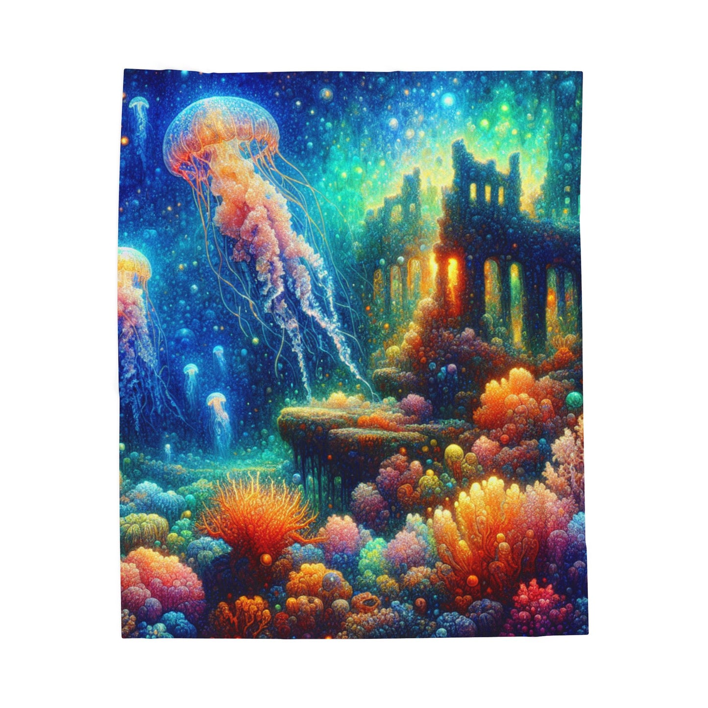 Jellyfish Ruins Under the Sea - Plush Blanket
