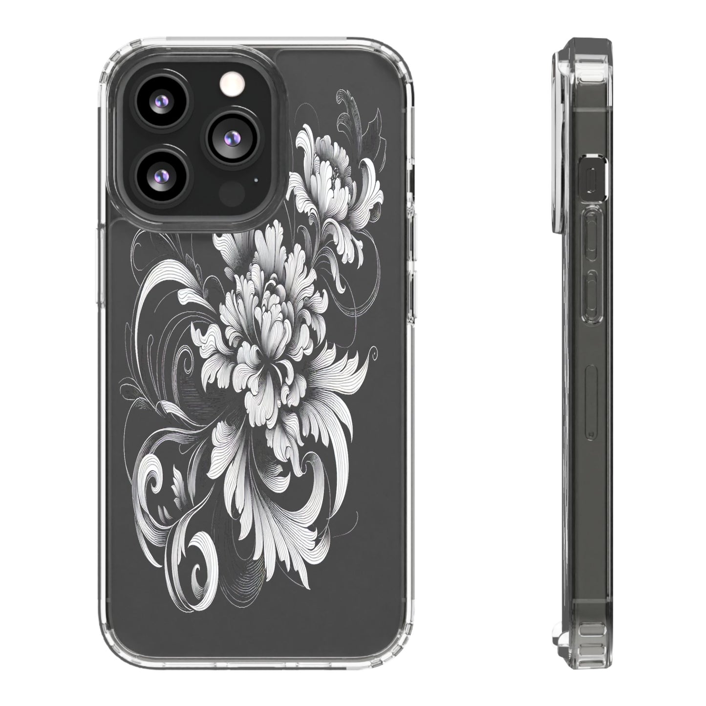 Transparent Intricate Flourish Design Iphone Case Compatible With Iphone 16 15 14 - Clear Phone Cover