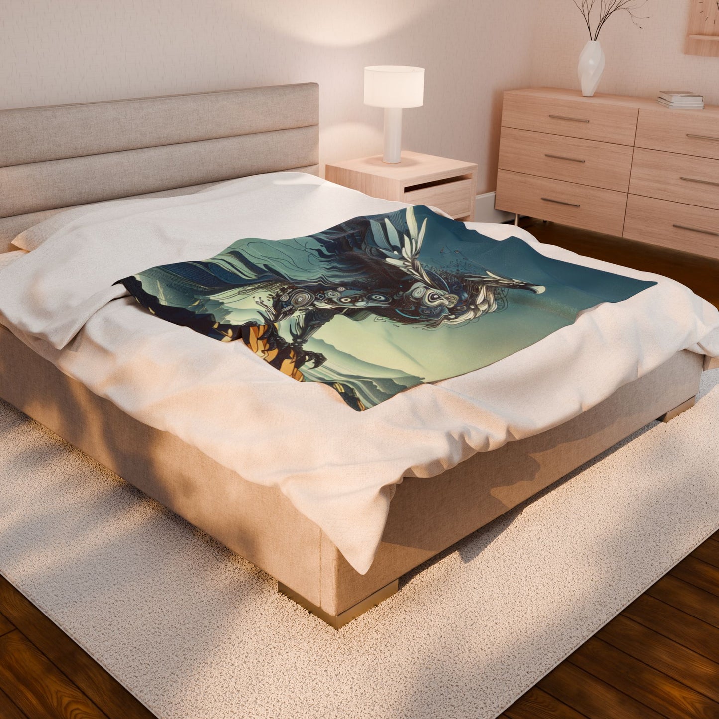 Mechanical Phoenix at Dawn - Plush Blanket