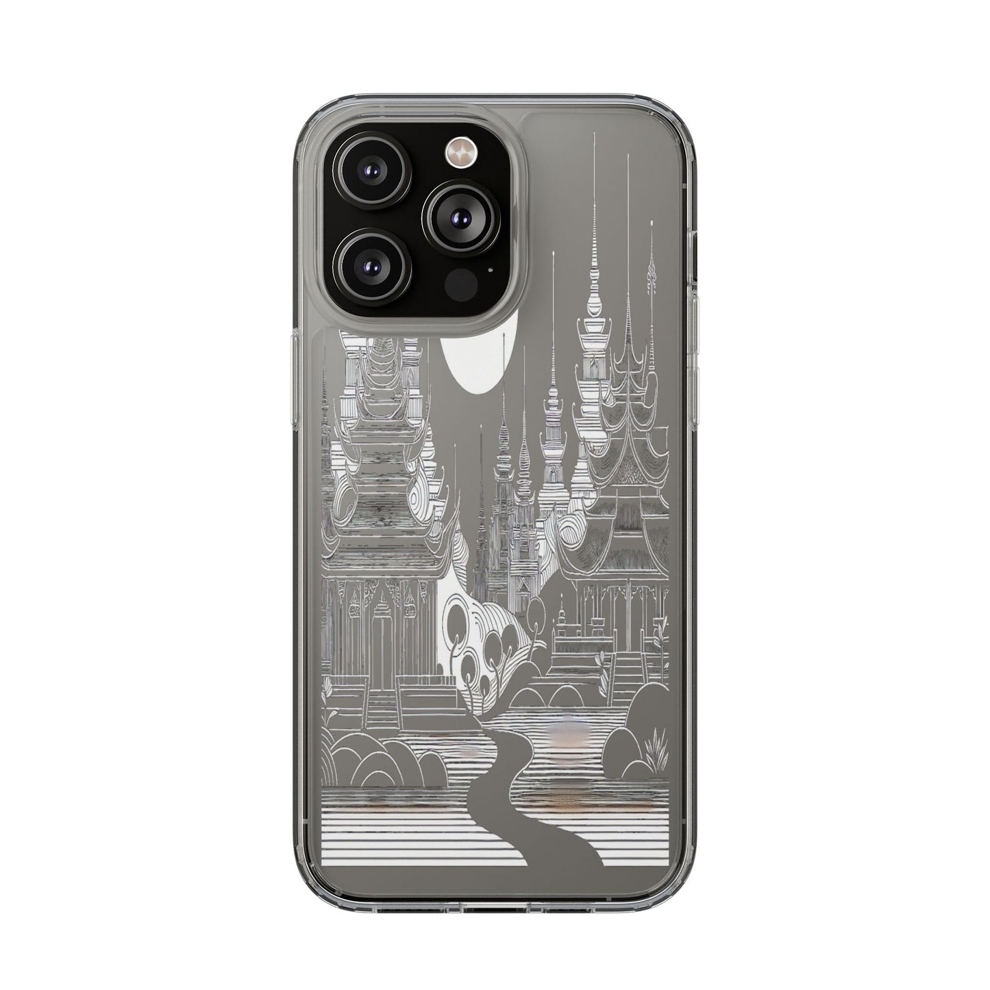 Transparent Temple Silhouette Under Bright Moon Iphone Case Compatible With Iphone 16 15 14 - Clear Phone Cover