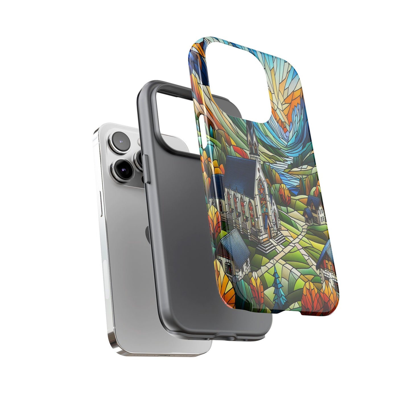 Stained Glass Countryside Scene - Phone Case