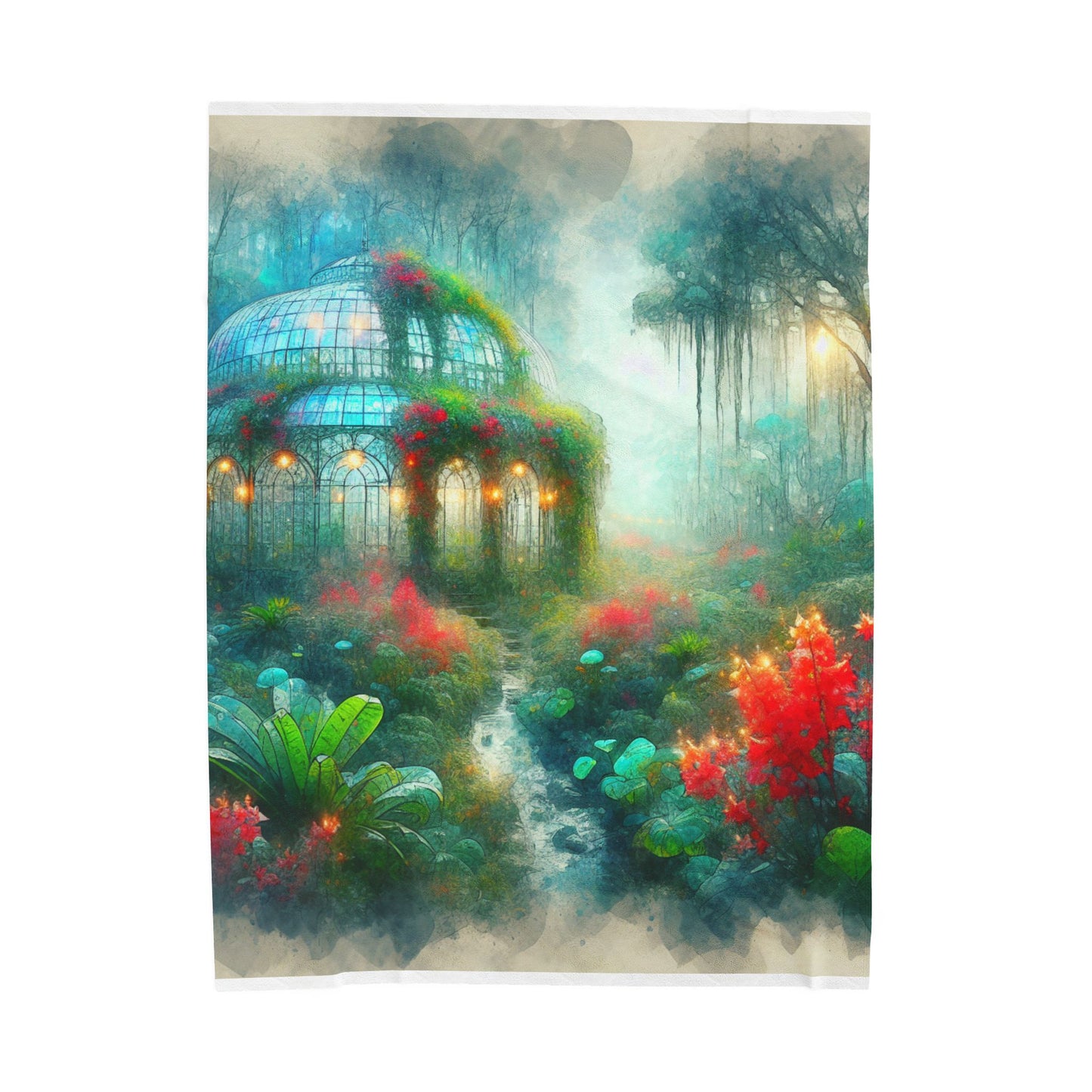 Botanical Haven in Misty Glade- Plush Blanket