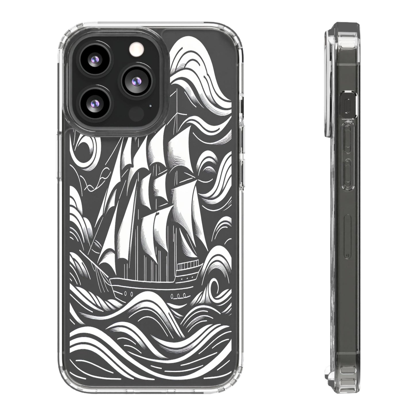 Transparent Journey on the Waves Iphone Case Compatible With Iphone 16 15 14 - Clear Phone Cover