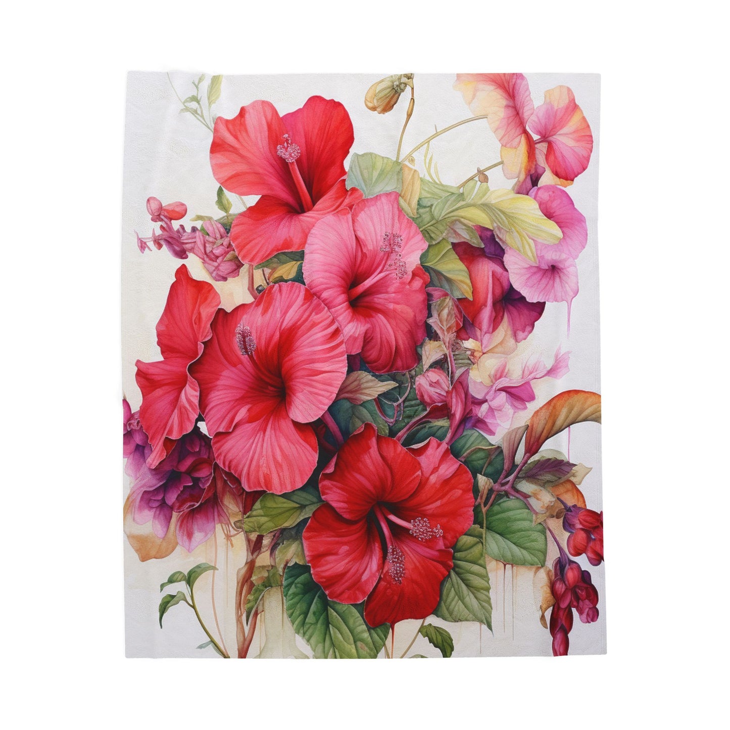 Vibrant Hibiscus Bloom Harmony- Plush Blanket