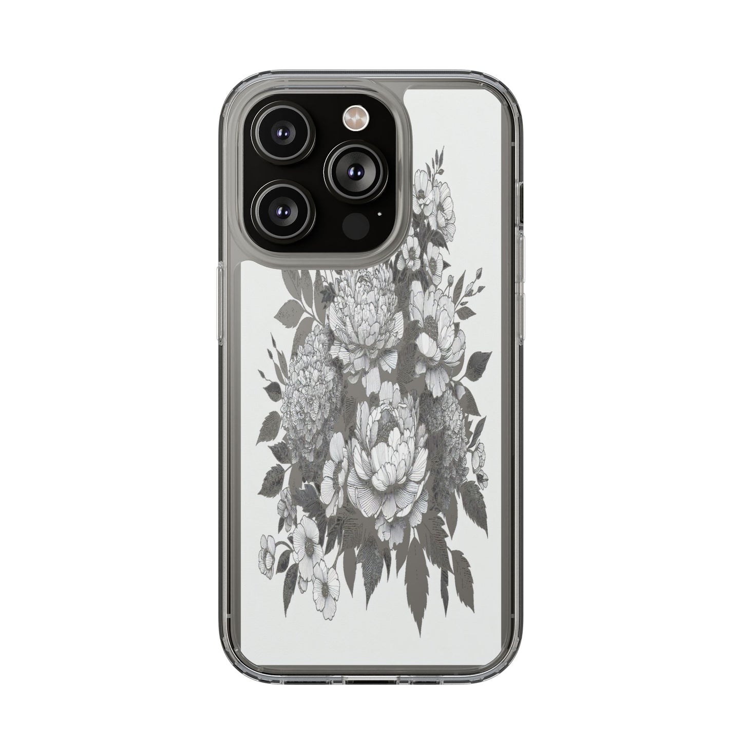 Transparent Floral Arrangement in Black and White Iphone Case Compatible With Iphone 16 15 14 - Clear Phone Cover