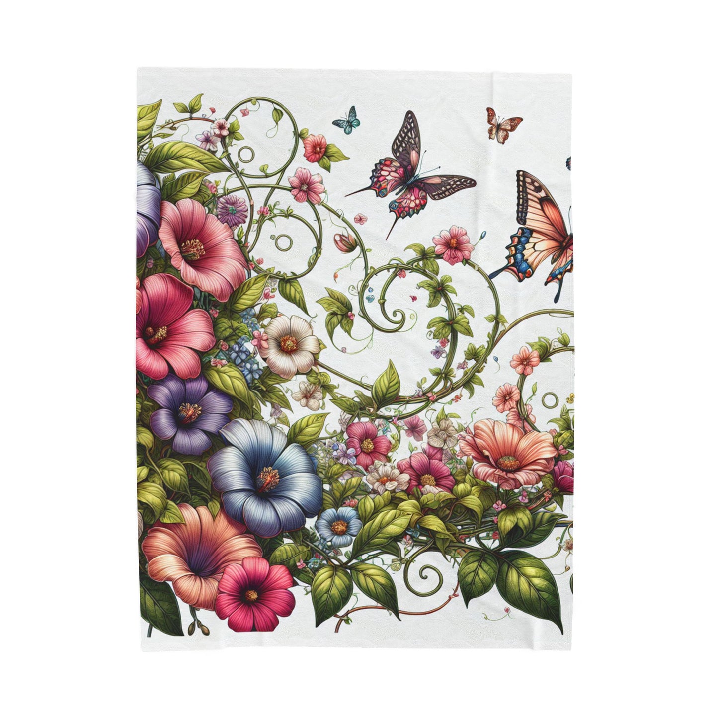 Butterflies and Springtime Blooms- Plush Blanket