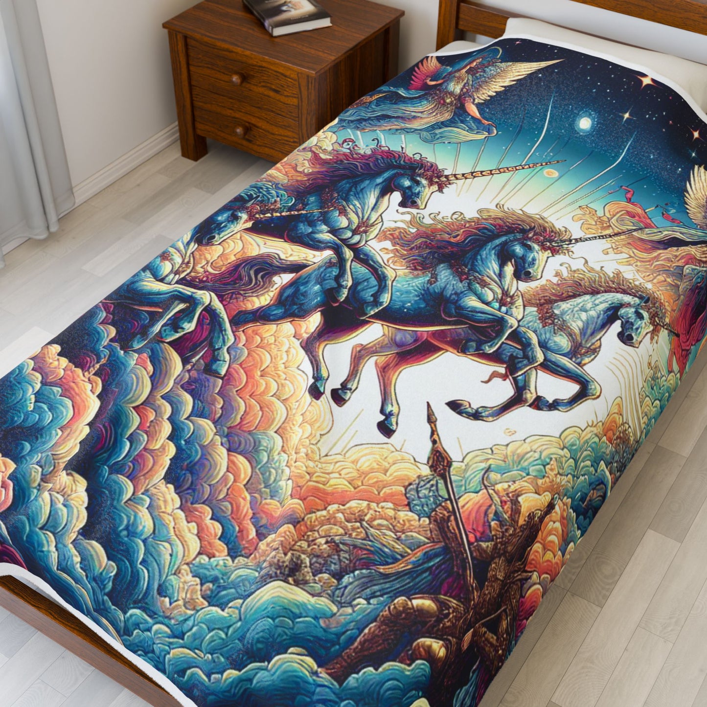 Unicorns in Celestial Dance - Plush Blanket