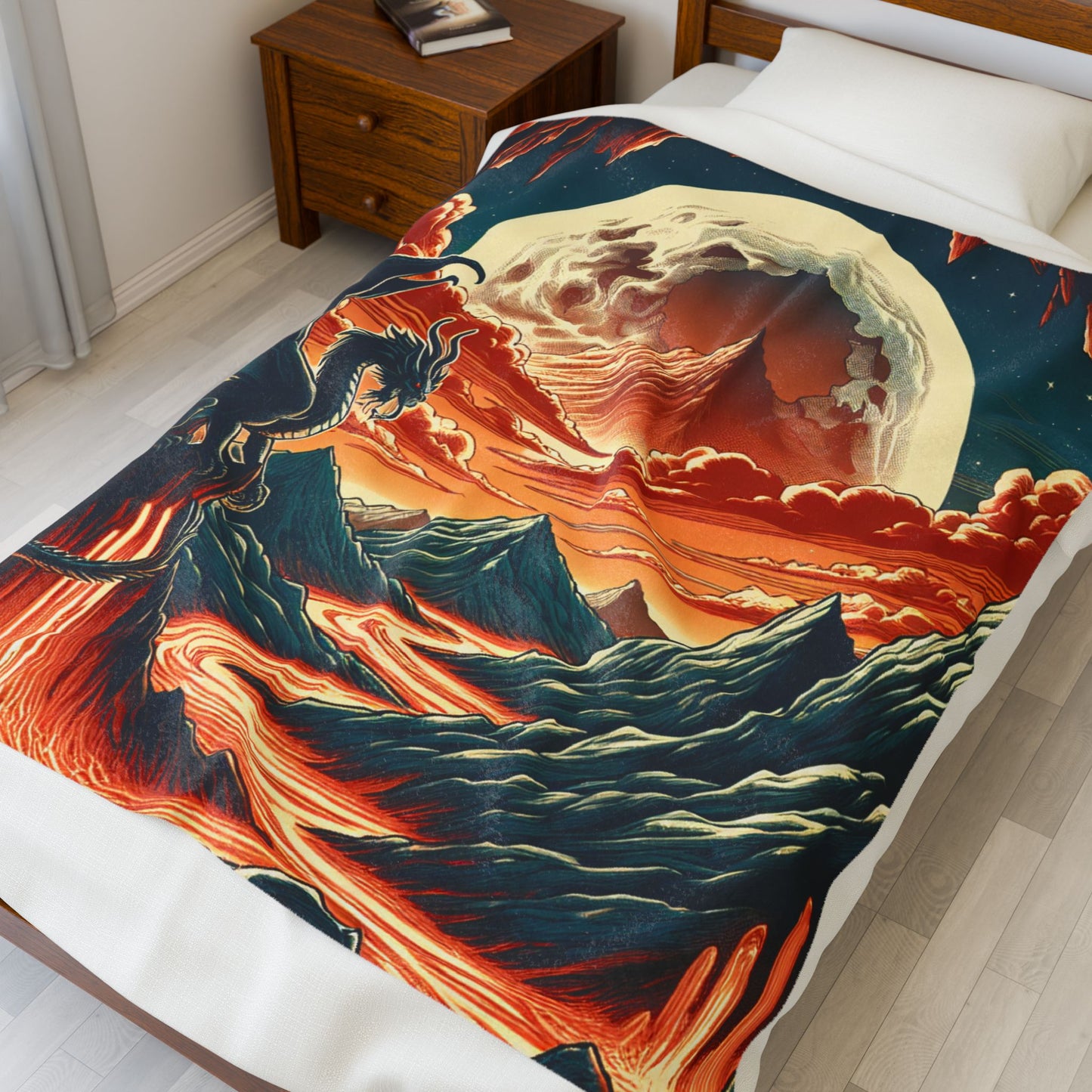 Dragon's Realm at Moonrise - Plush Blanket