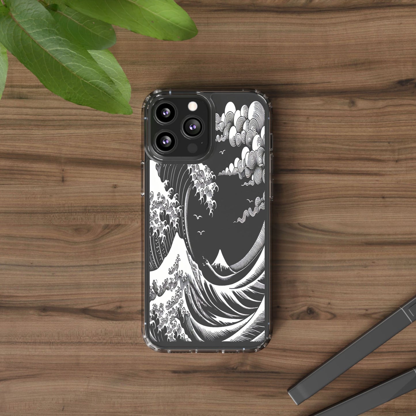 Transparent Waves and Mountains Iphone Case Compatible With Iphone 16 15 14 - Clear Phone Cover