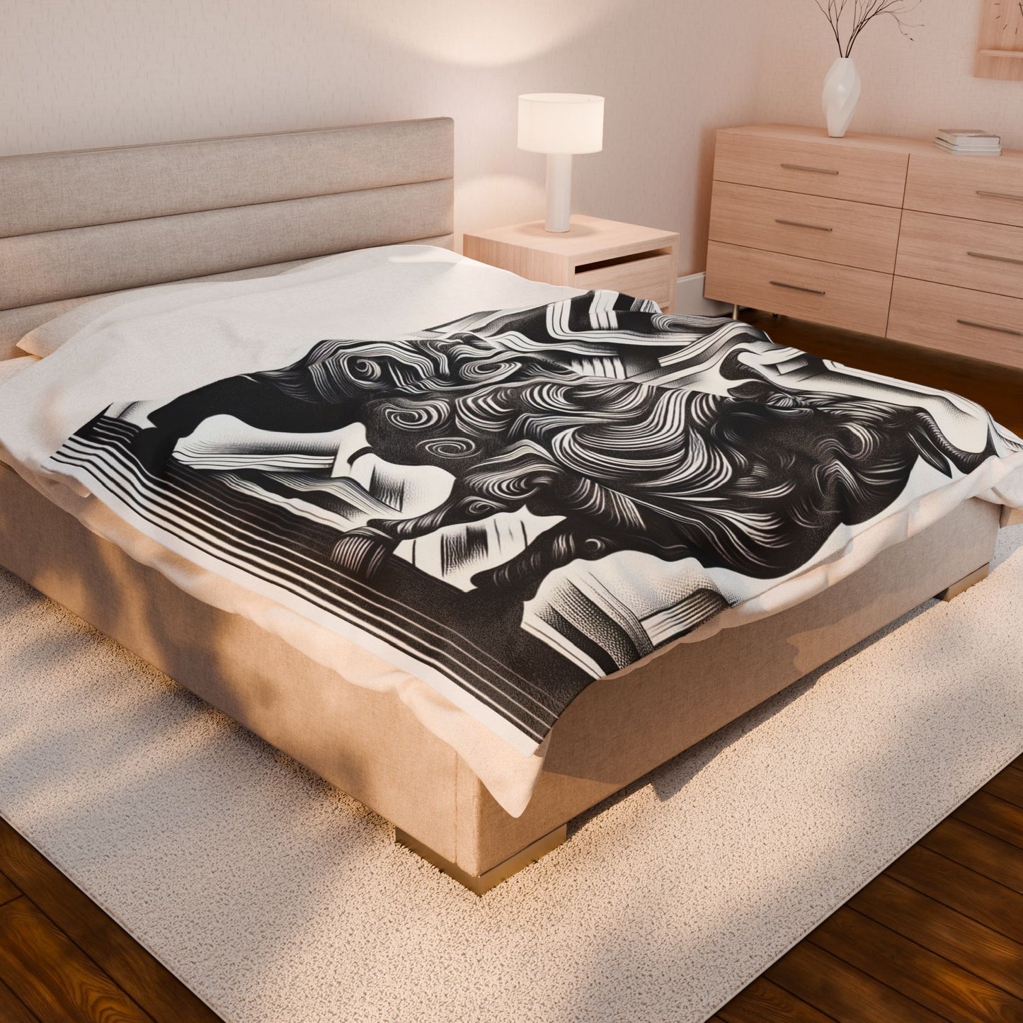 Majestic Bull in Monochrome Splendor - Plush Blanket