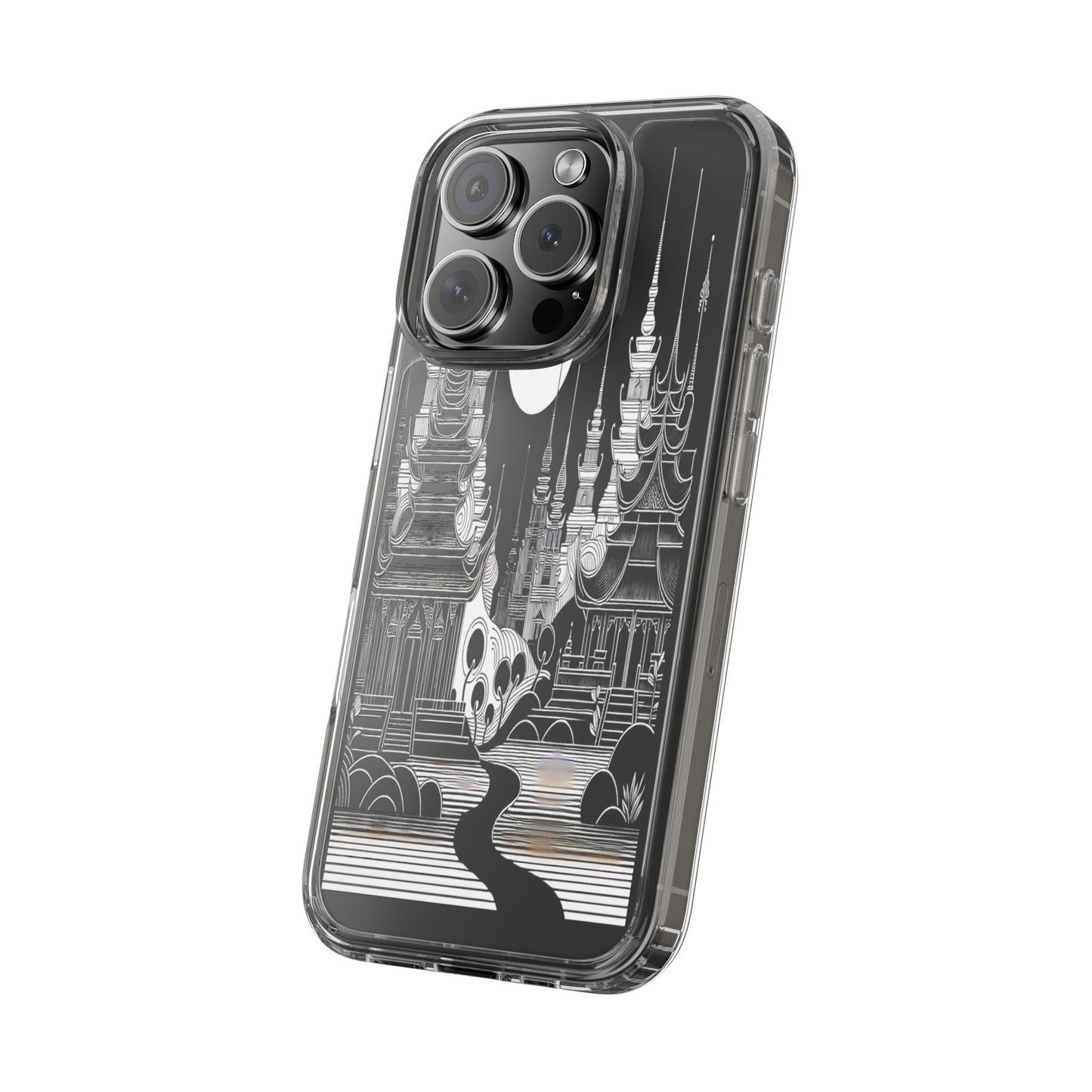 Transparent Temple Silhouette Under Bright Moon Iphone Case Compatible With Iphone 16 15 14 - Clear Phone Cover