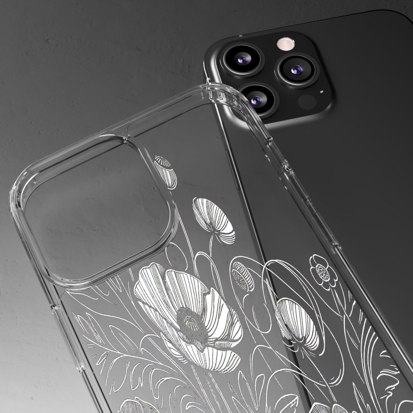 Transparent Black and White Floral Design Iphone Case Compatible With Iphone 16 15 14 - Clear Phone Cover