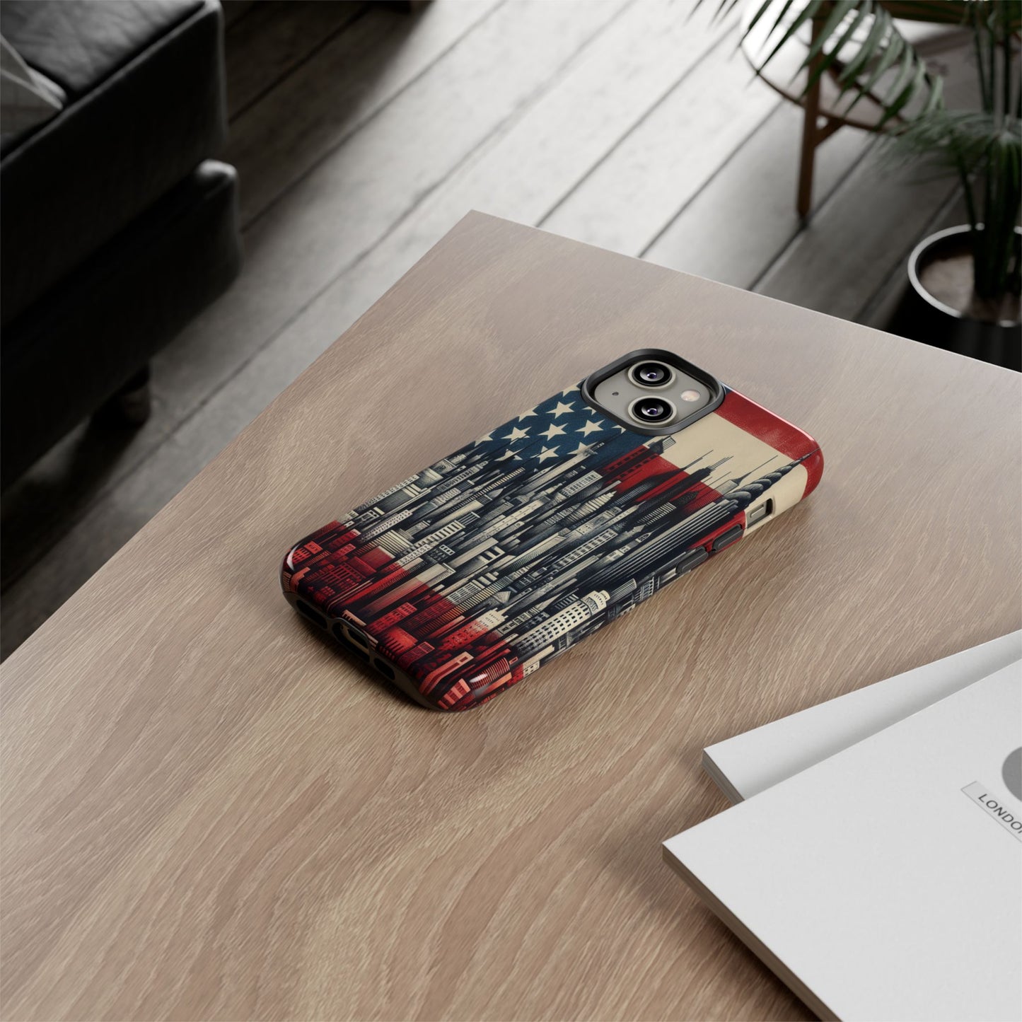 Protective Cityscape with Stars and Stripes Iphone Case Compatible With Iphone 16 15 14 - Phone Cover