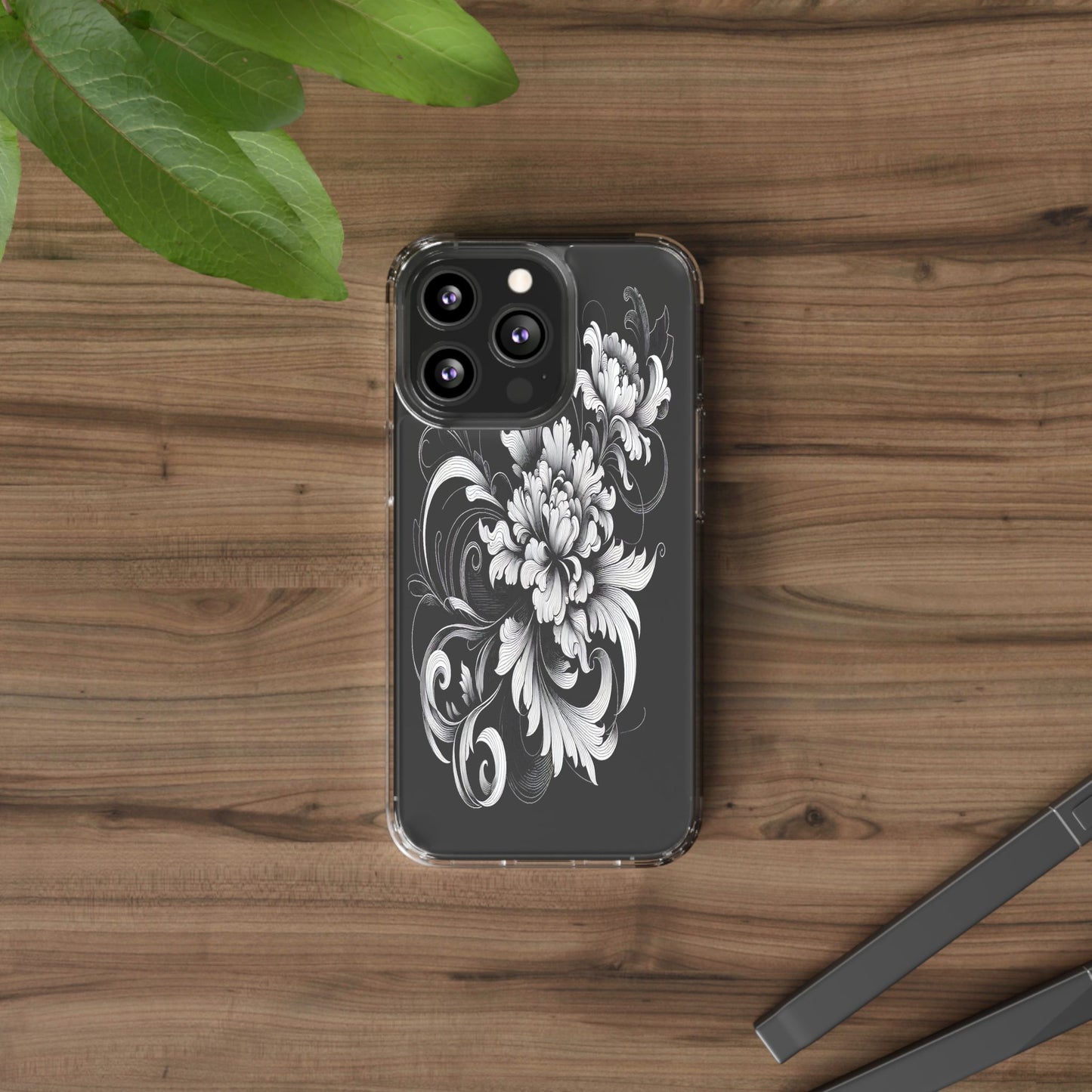Transparent Intricate Flourish Design Iphone Case Compatible With Iphone 16 15 14 - Clear Phone Cover
